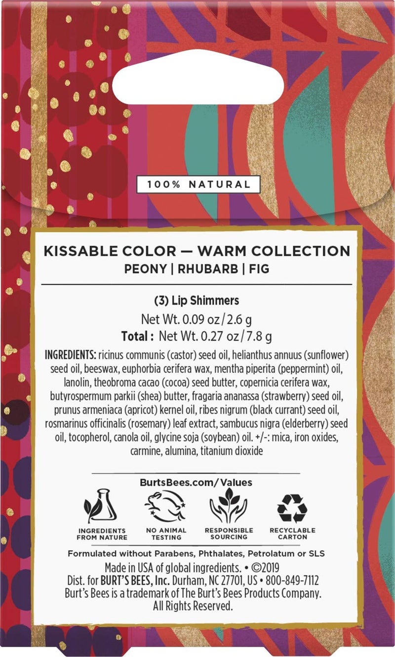 Burt's Bees Kissable Color Holiday Gift Set, 3 Lip Shimmers in Gift Box, Warm Collection in Peony, Fig and Rhubarb - Image 3